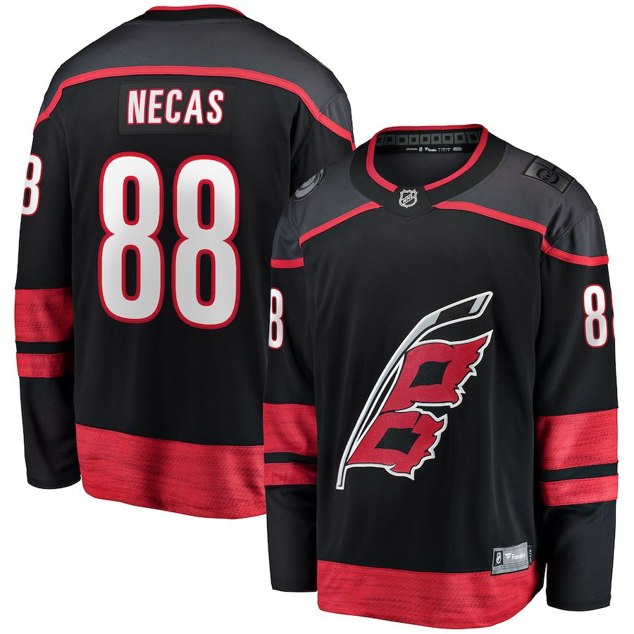 Men Carolina Hurricanes 88 Martin Necas Fanatics Branded Black Home Breakaway NHL Jersey